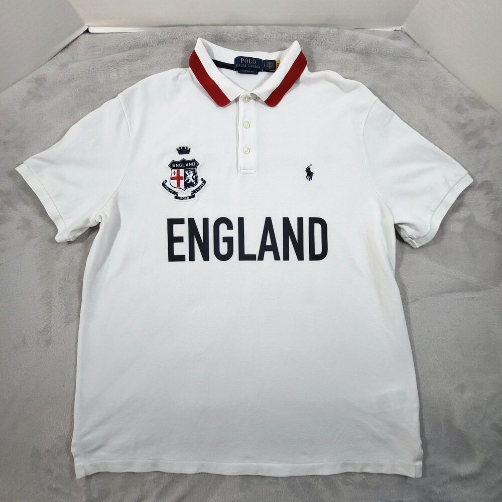 Polo Ralph Lauren England Polo Shirt Mens Large White Classic Fit Crest ENG 24